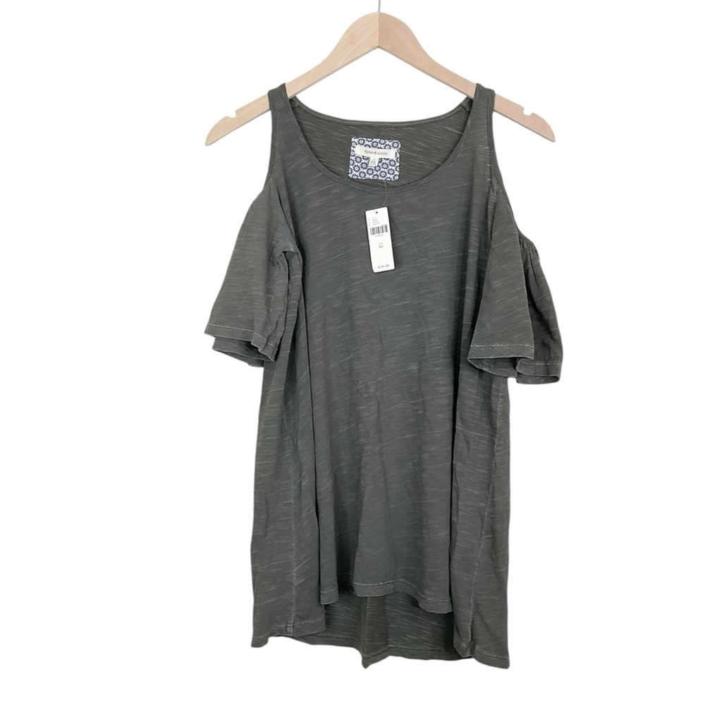 Pure + Good Green Cold Shoulder Short Sleeve Top XS